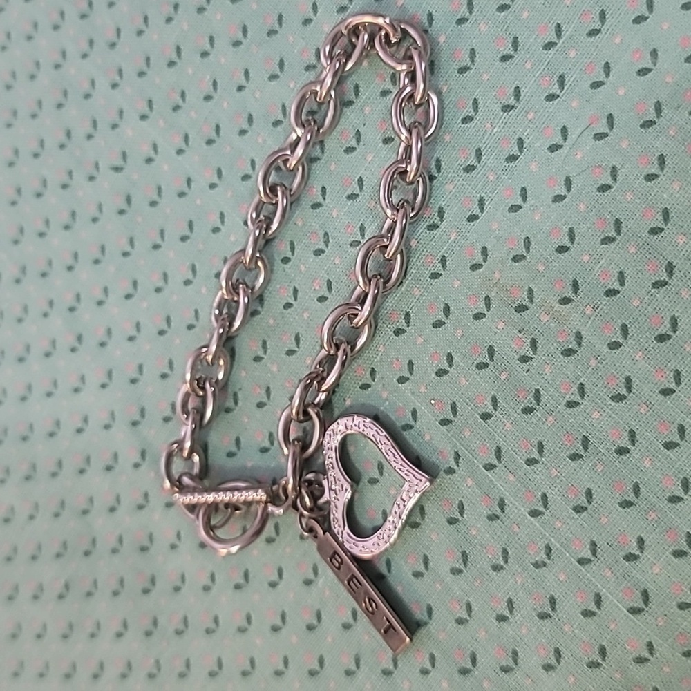 Silvertone metal best friend bracelet toggle closure